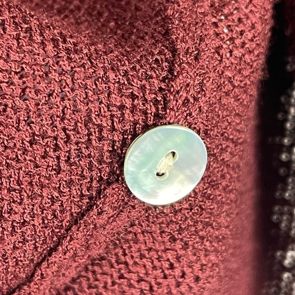 PENDLETON PAINTED FLORAL BUTTON DOWN CHERRY RED CARDIGAN SWEATER - Picture 11 of 14